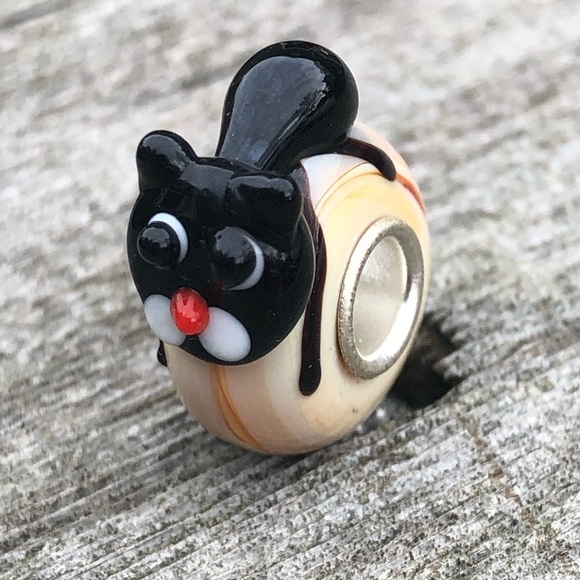Cat charm Murano glass bracelets work w/Pandora - Picture 1 of 4